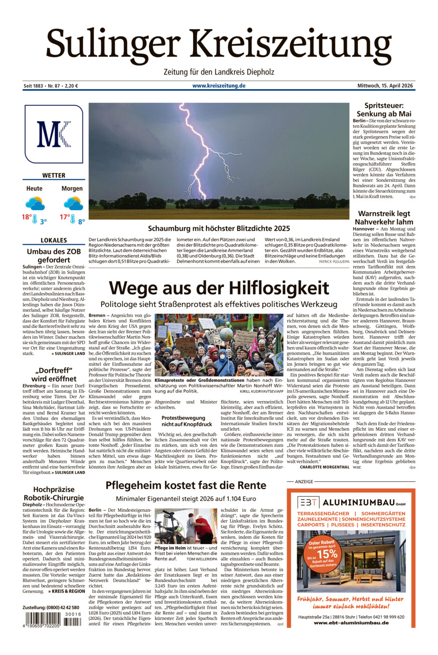 Sulinger Kreiszeitung vom Mittwoch, 15.04.2026