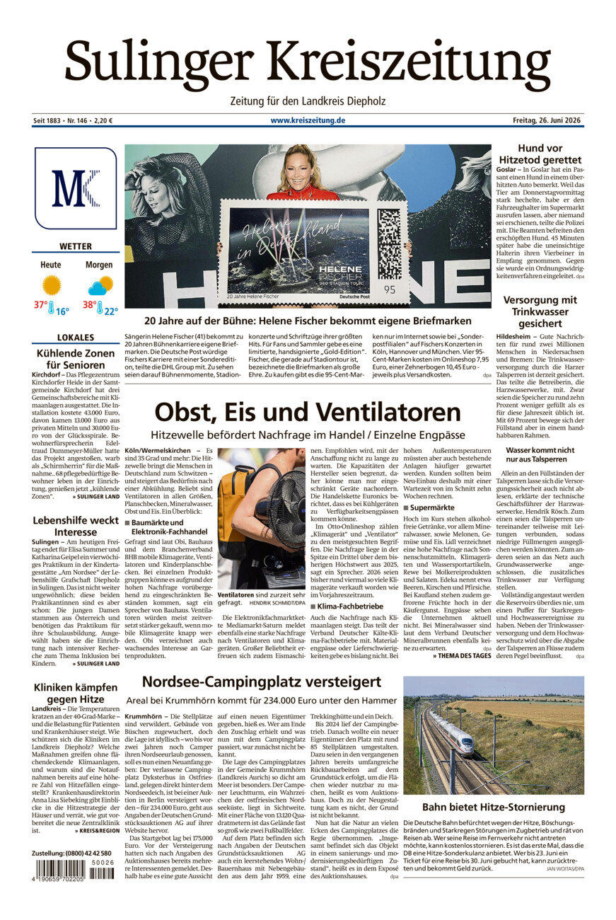 Sulinger Kreiszeitung vom Freitag, 26.06.2026