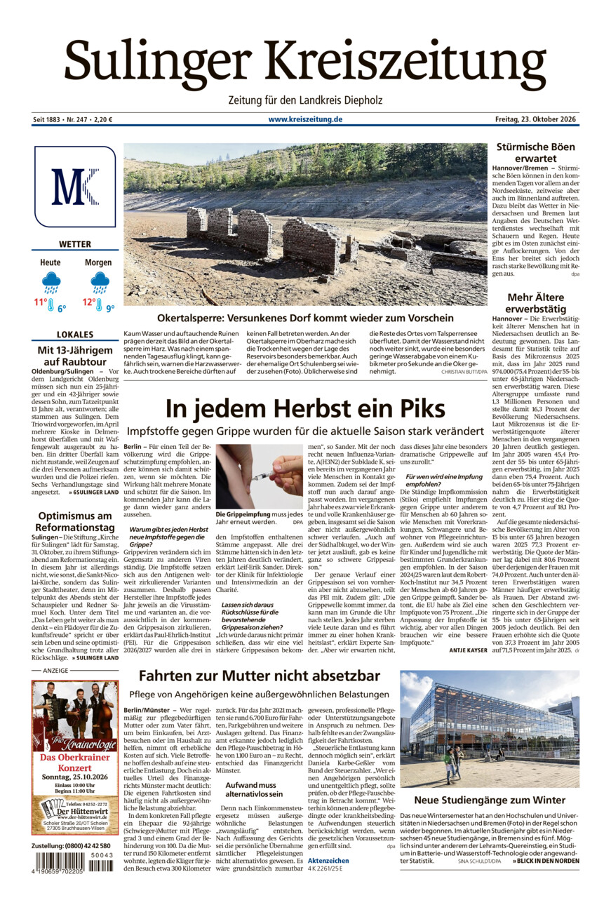 Sulinger Kreiszeitung vom Freitag, 23.10.2026