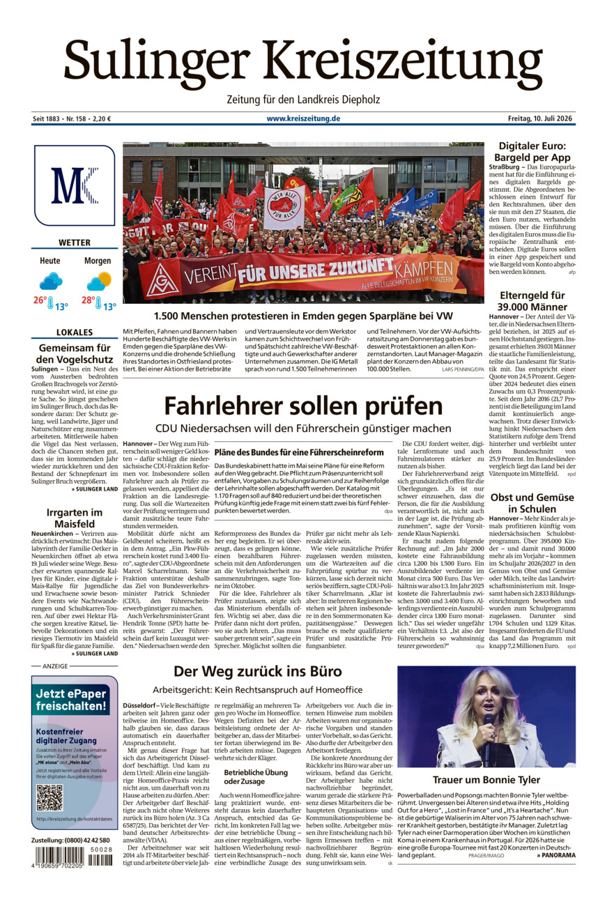 Sulinger Kreiszeitung vom Freitag, 10.07.2026