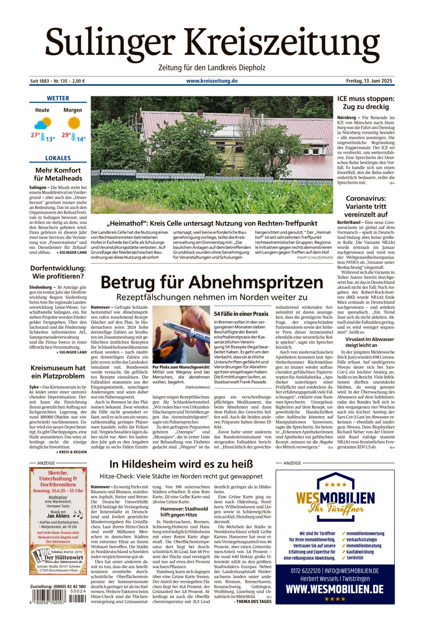 Sulinger Kreiszeitung vom Freitag, 13.06.2025