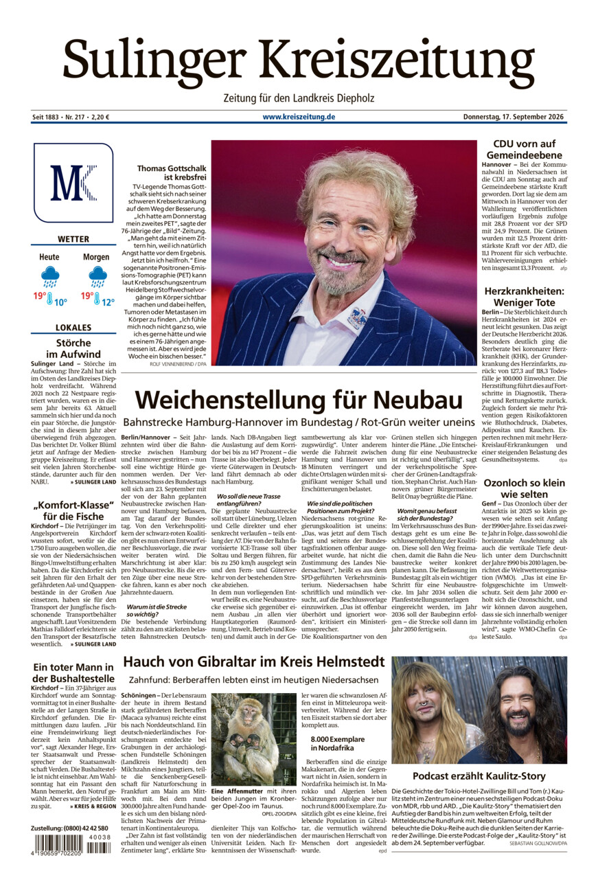 Sulinger Kreiszeitung vom Donnerstag, 17.09.2026
