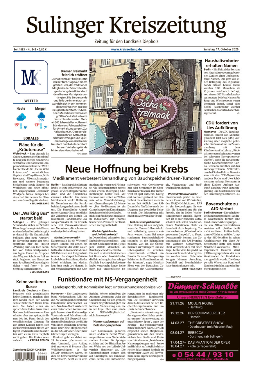 Sulinger Kreiszeitung vom Samstag, 17.10.2026
