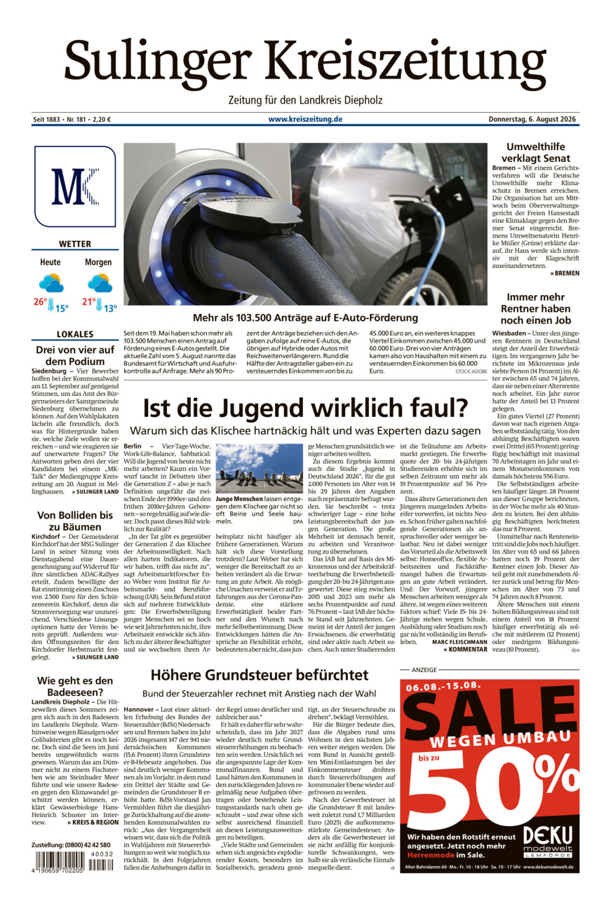 Sulinger Kreiszeitung vom Donnerstag, 06.08.2026