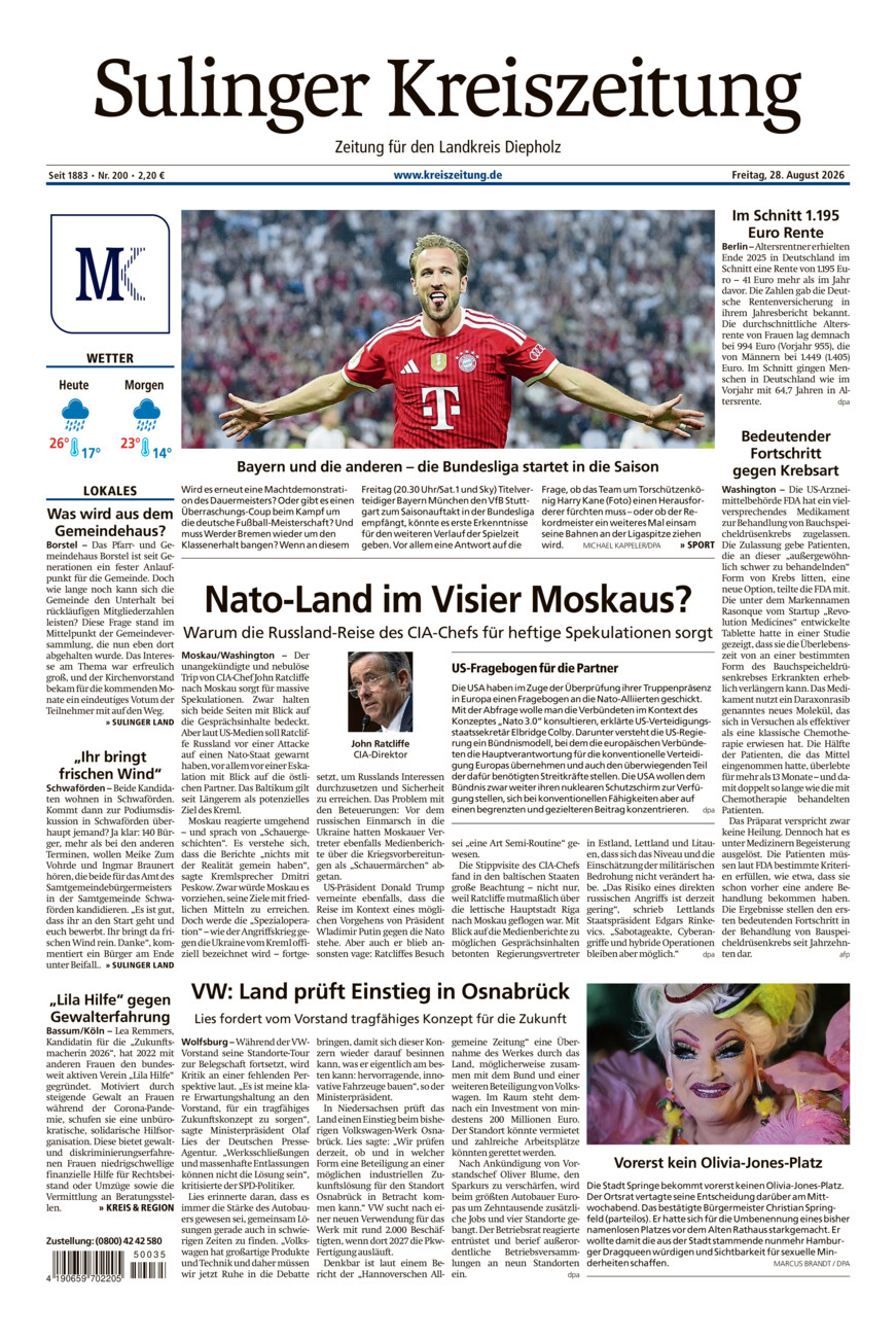 Sulinger Kreiszeitung vom Freitag, 28.08.2026