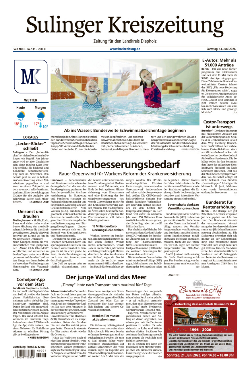 Sulinger Kreiszeitung vom Samstag, 13.06.2026