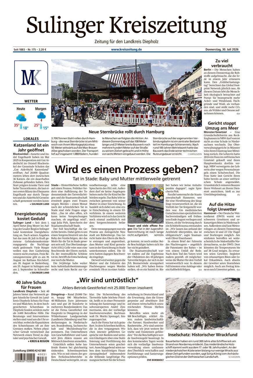 Sulinger Kreiszeitung vom Donnerstag, 30.07.2026