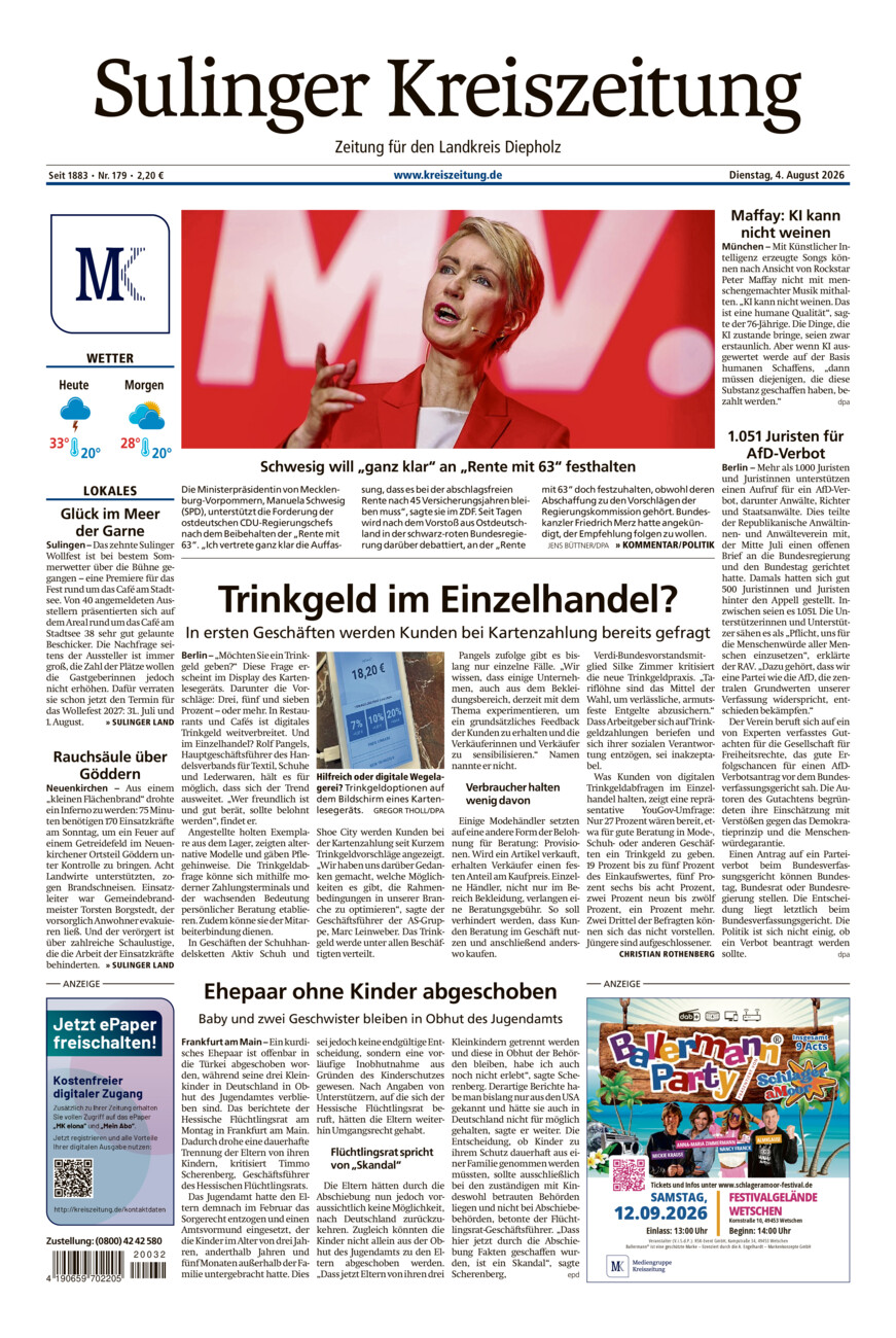 Sulinger Kreiszeitung vom Dienstag, 04.08.2026