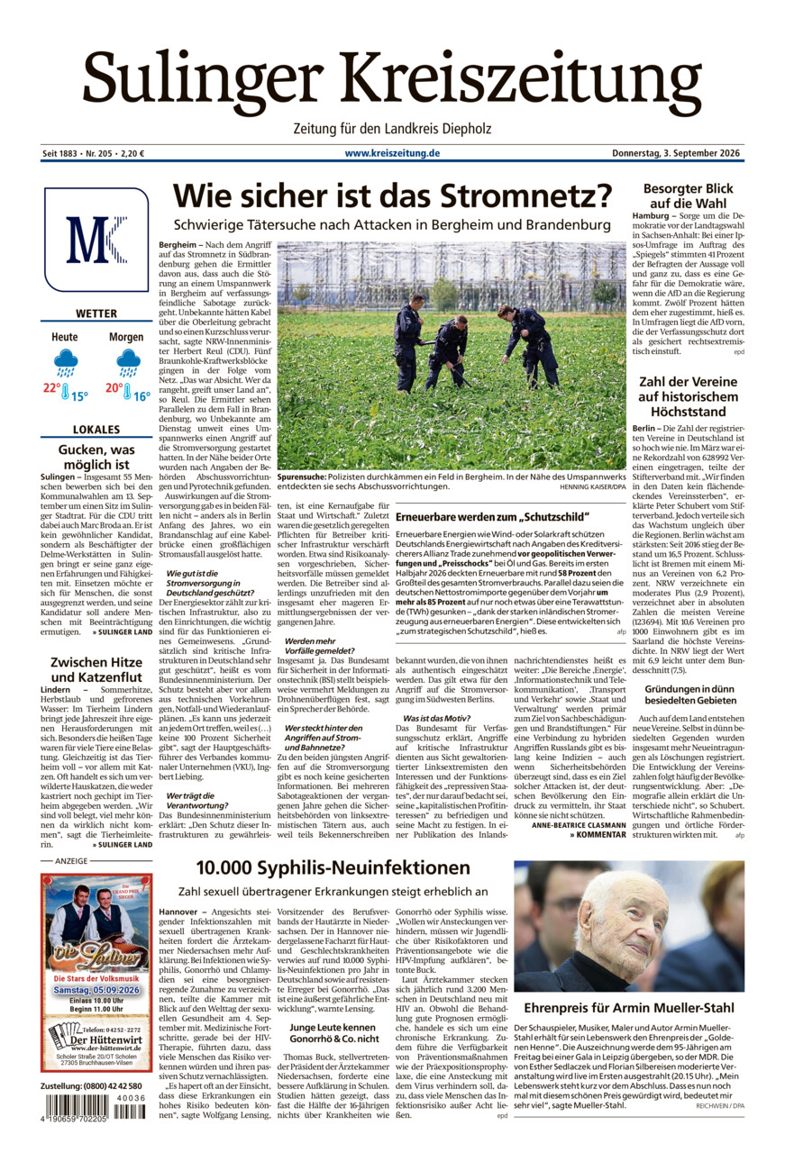 Sulinger Kreiszeitung vom Donnerstag, 03.09.2026
