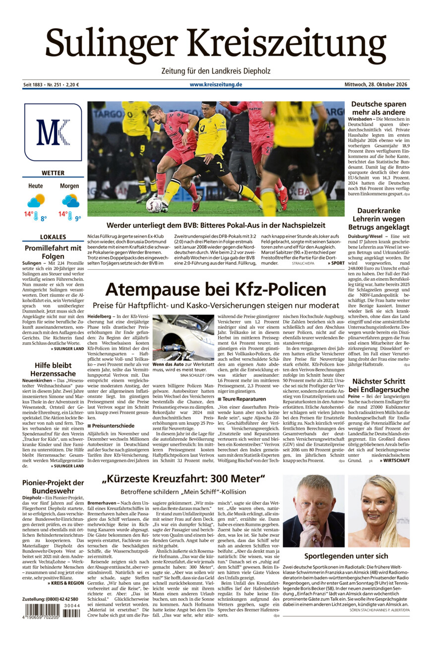 Sulinger Kreiszeitung vom Mittwoch, 28.10.2026