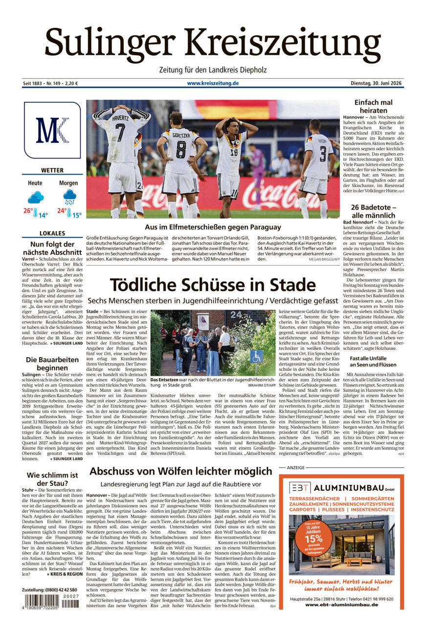 Sulinger Kreiszeitung vom Dienstag, 30.06.2026