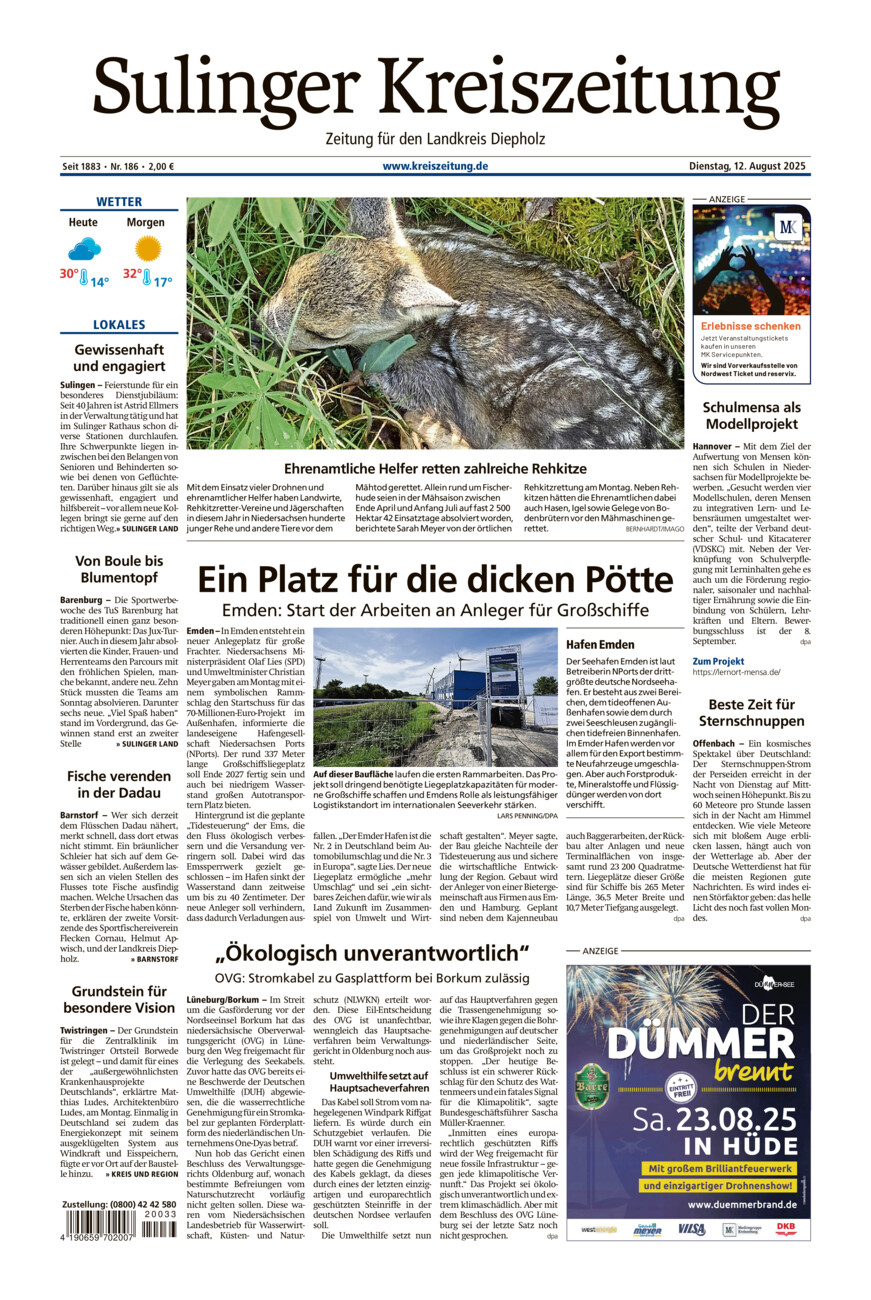 Sulinger Kreiszeitung vom Dienstag, 12.08.2025