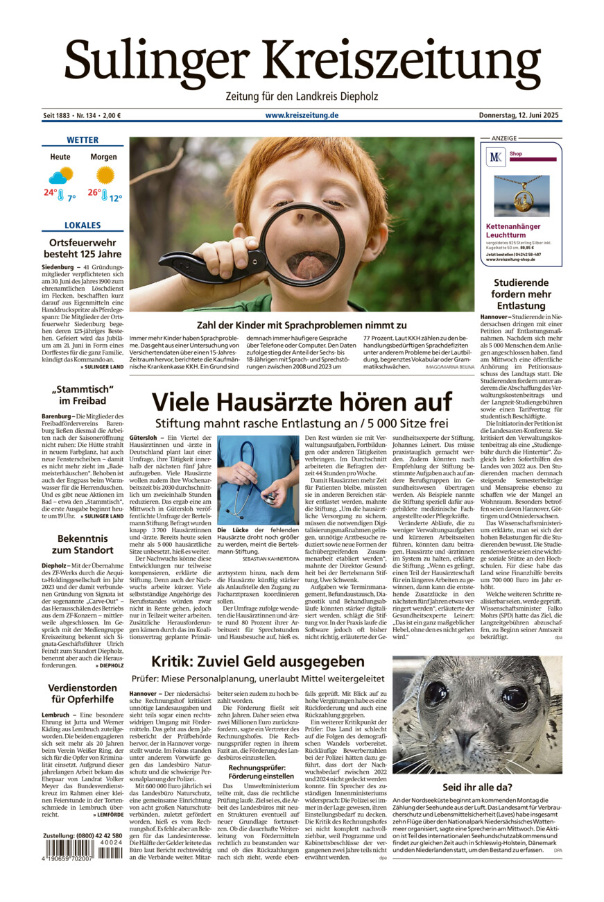 Sulinger Kreiszeitung vom Donnerstag, 12.06.2025