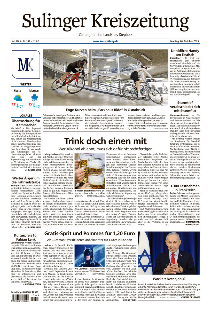 Sulinger Kreiszeitung vom Montag, 26.10.2026
