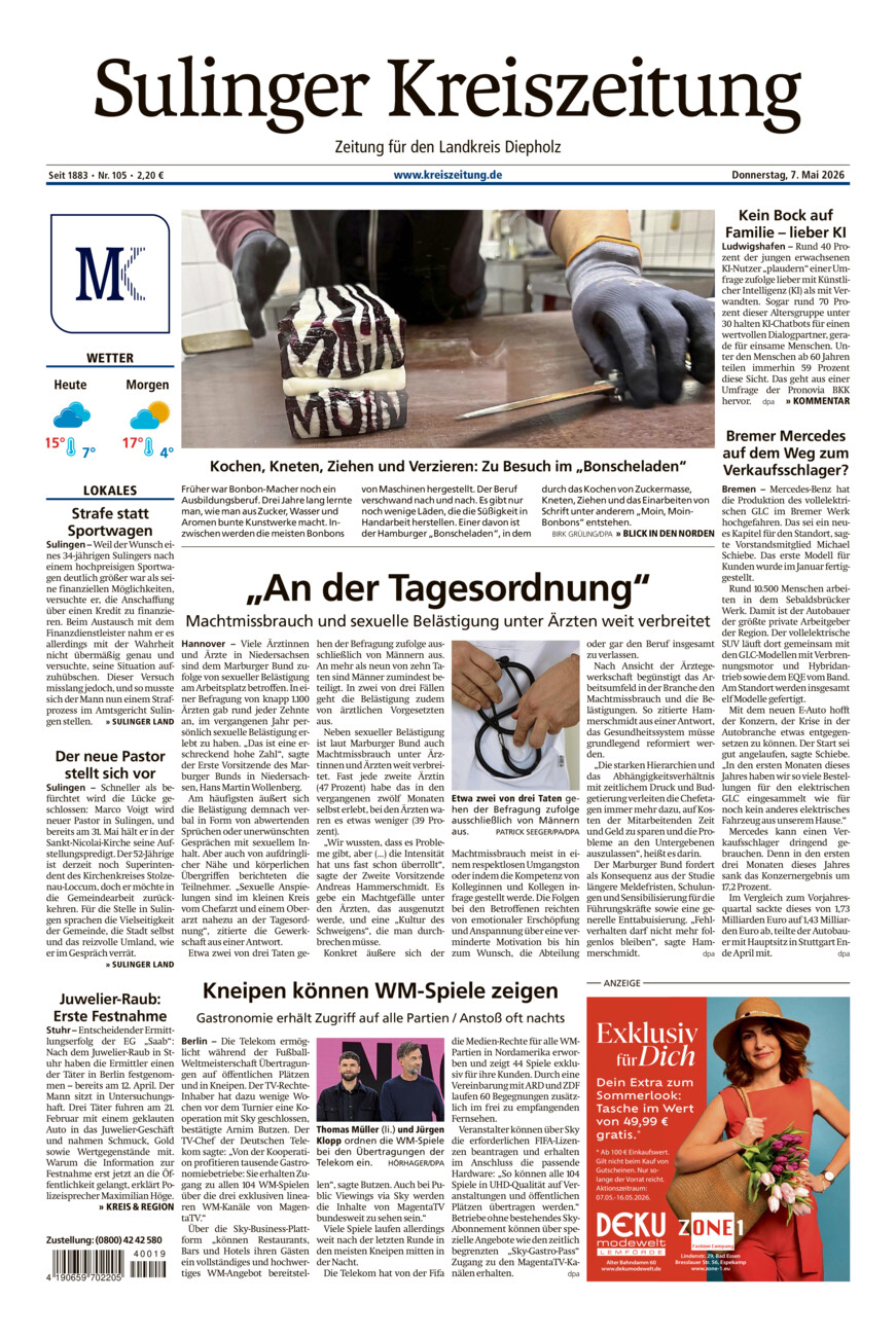 Sulinger Kreiszeitung vom Donnerstag, 07.05.2026