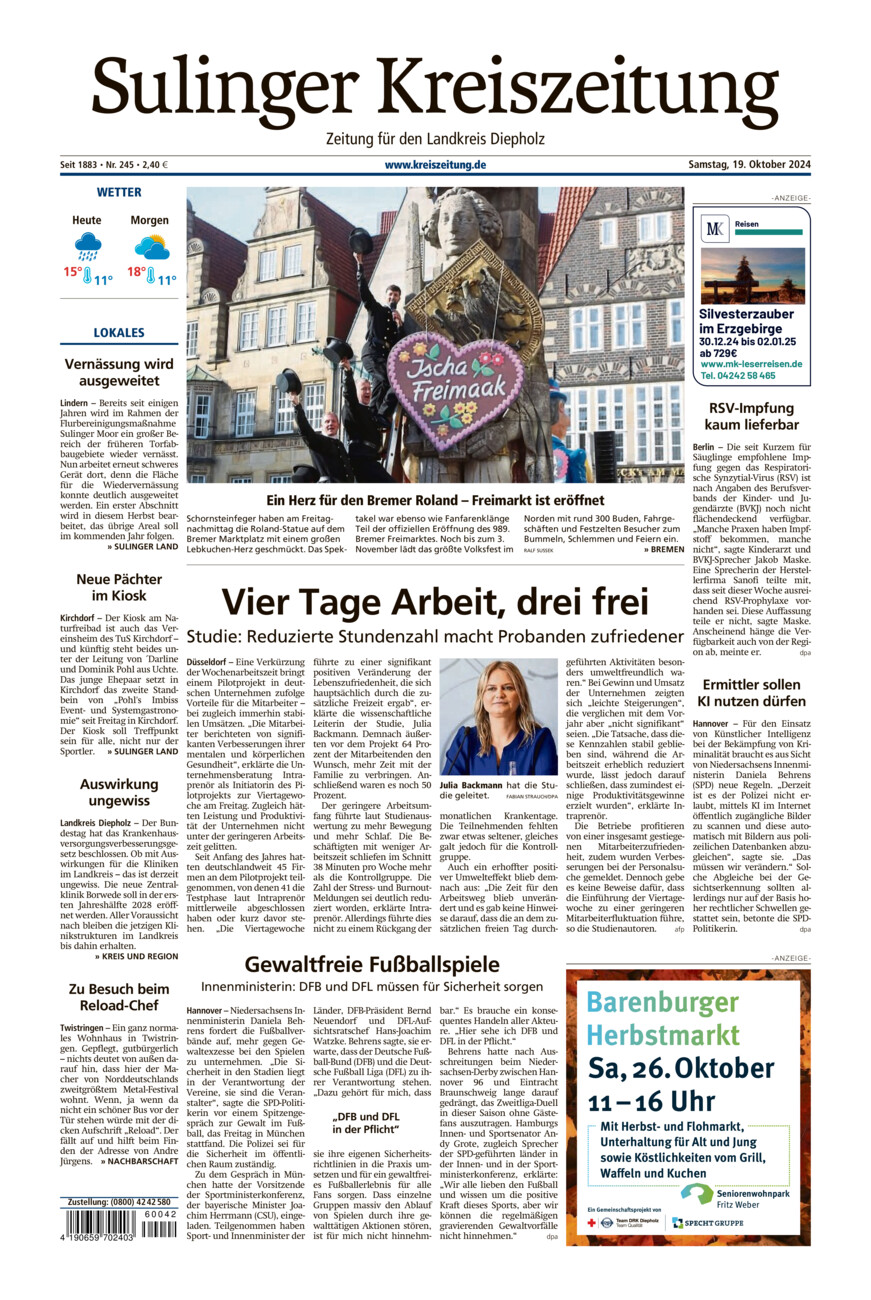 Sulinger Kreiszeitung vom Samstag, 19.10.2024