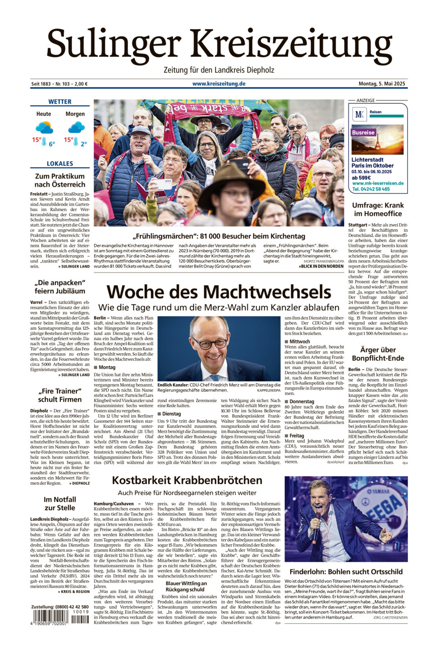 Sulinger Kreiszeitung vom Montag, 05.05.2025