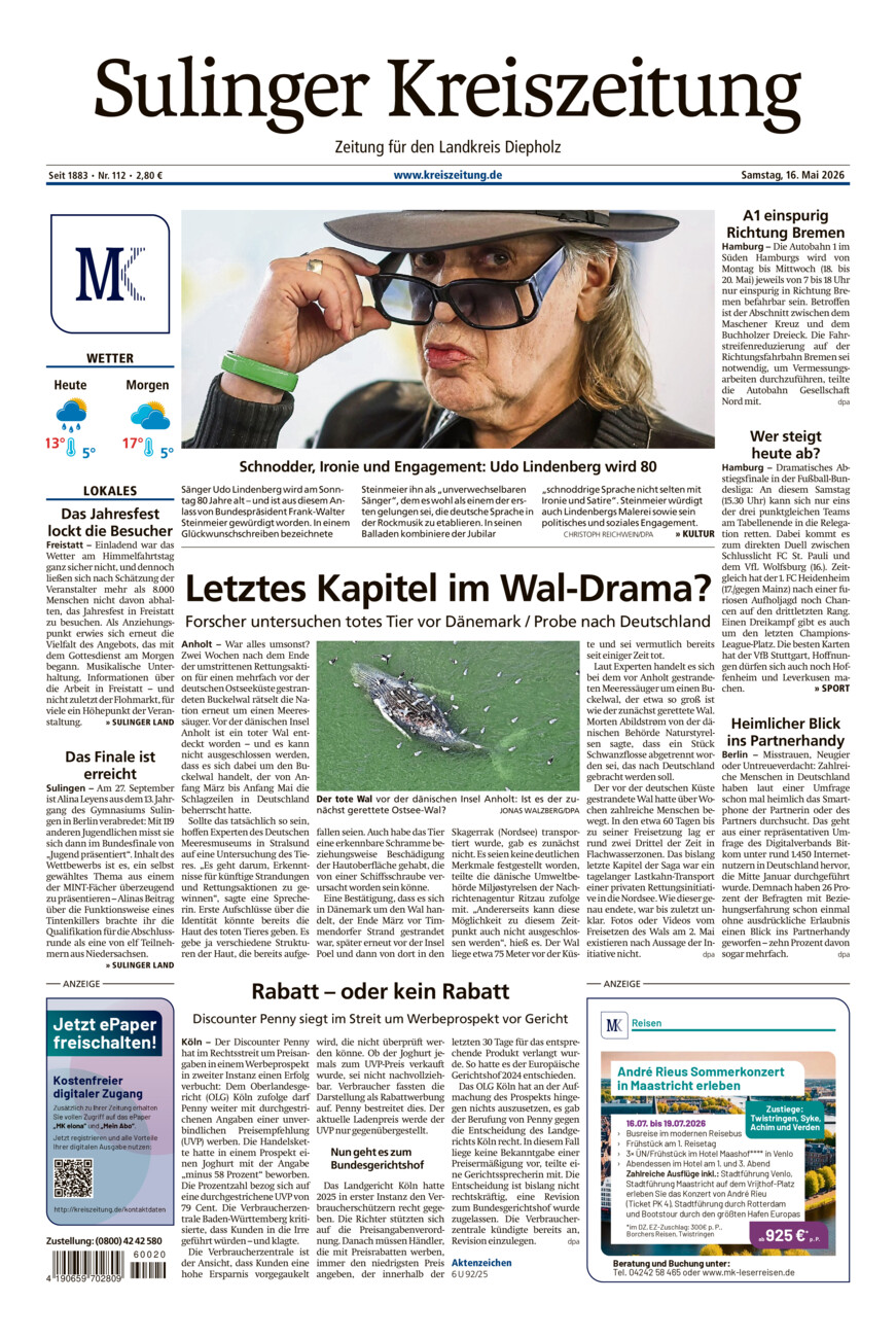 Sulinger Kreiszeitung vom Samstag, 16.05.2026