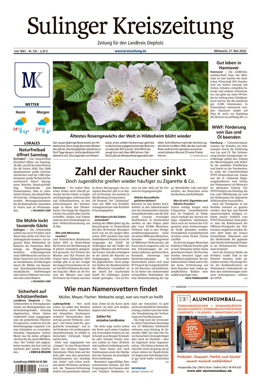 Sulinger Kreiszeitung vom Mittwoch, 27.05.2026
