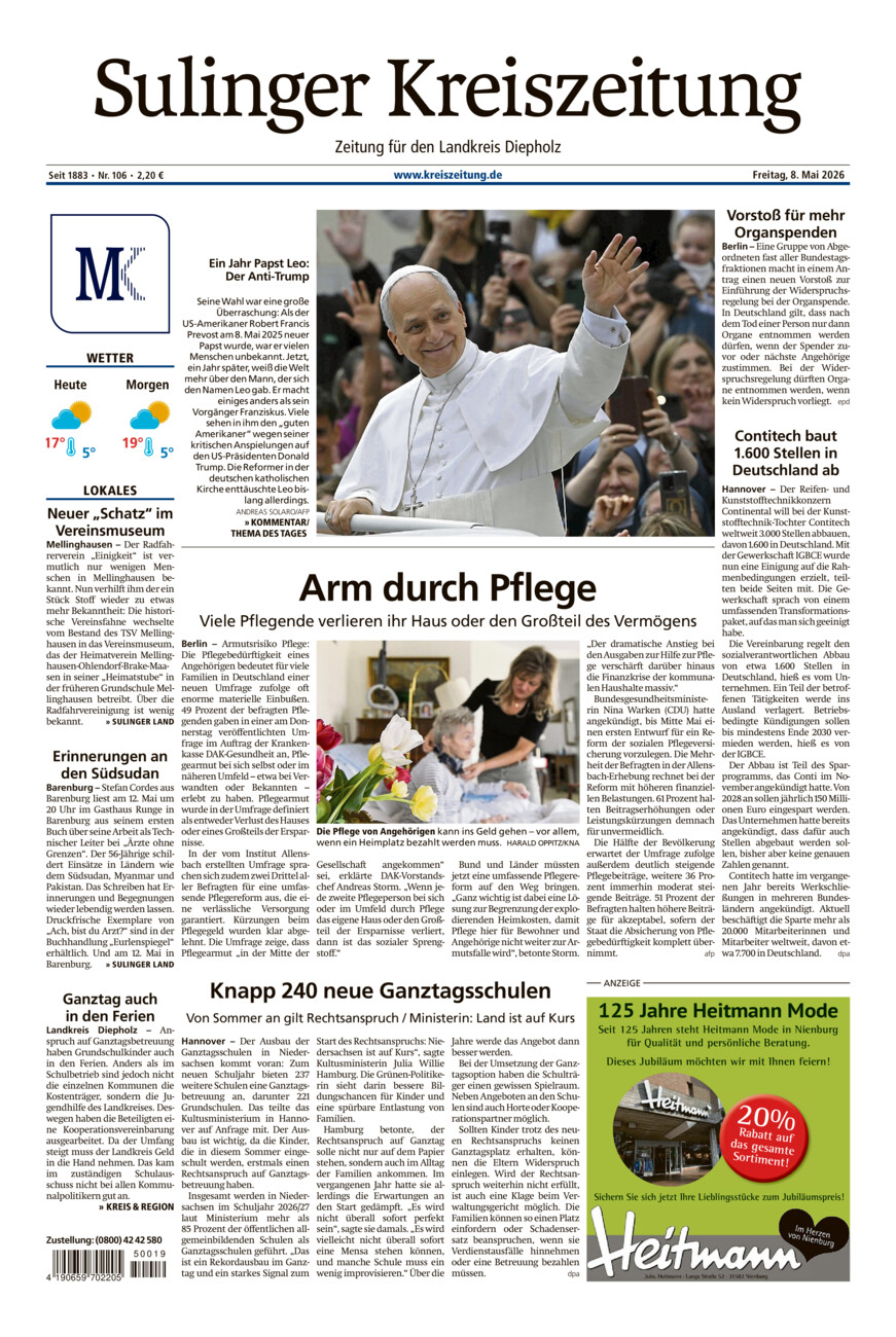 Sulinger Kreiszeitung vom Freitag, 08.05.2026