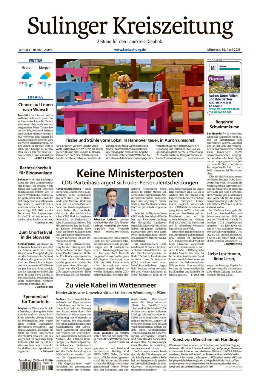 Sulinger Kreiszeitung vom Mittwoch, 30.04.2025