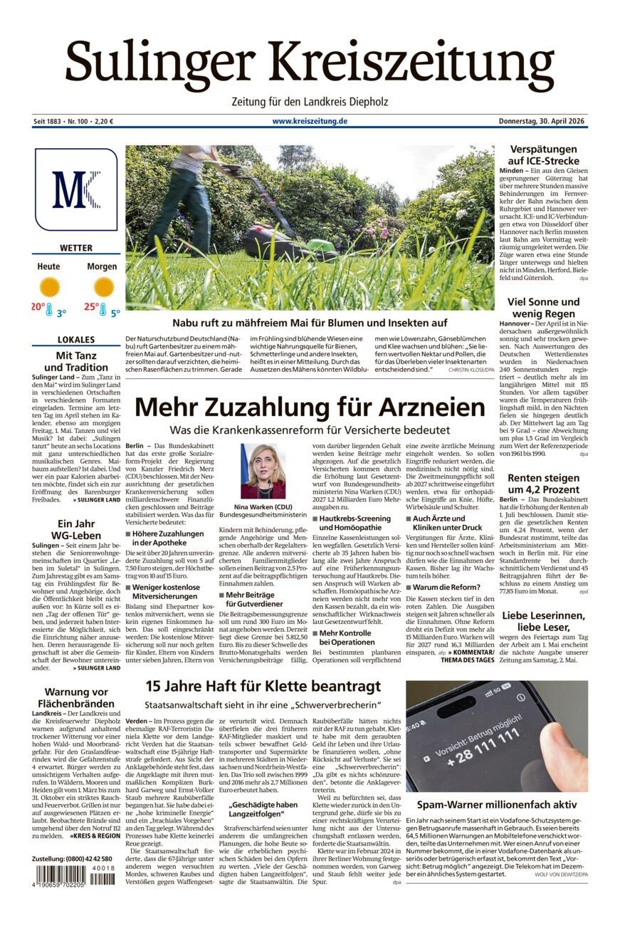 Sulinger Kreiszeitung vom Donnerstag, 30.04.2026