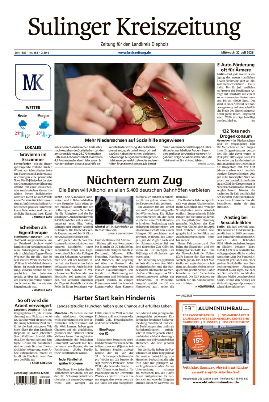 Sulinger Kreiszeitung vom Mittwoch, 22.07.2026