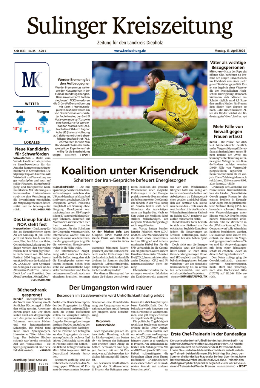 Sulinger Kreiszeitung vom Montag, 13.04.2026