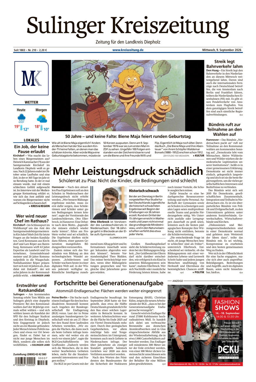 Sulinger Kreiszeitung vom Mittwoch, 09.09.2026