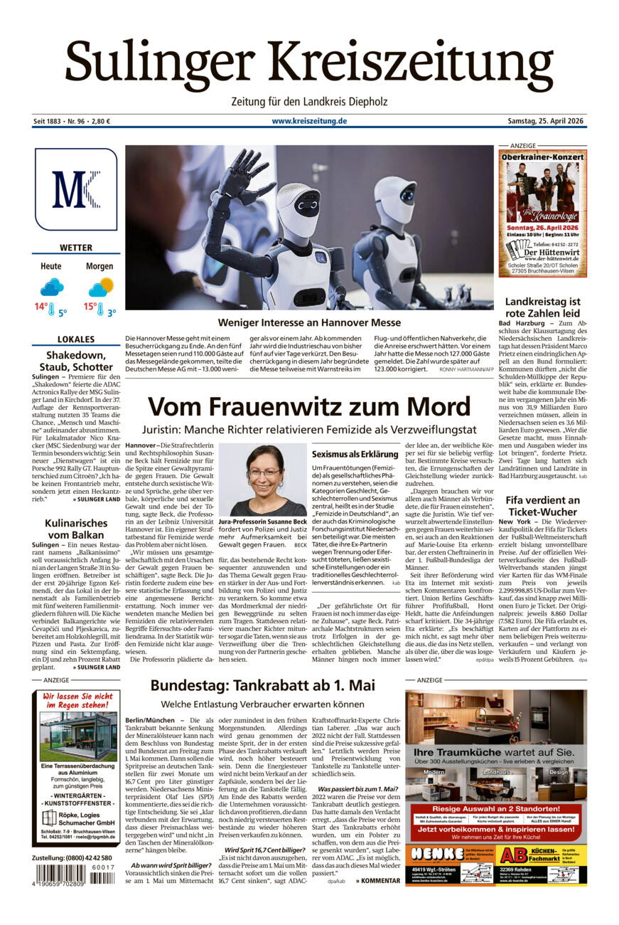 Sulinger Kreiszeitung vom Samstag, 25.04.2026