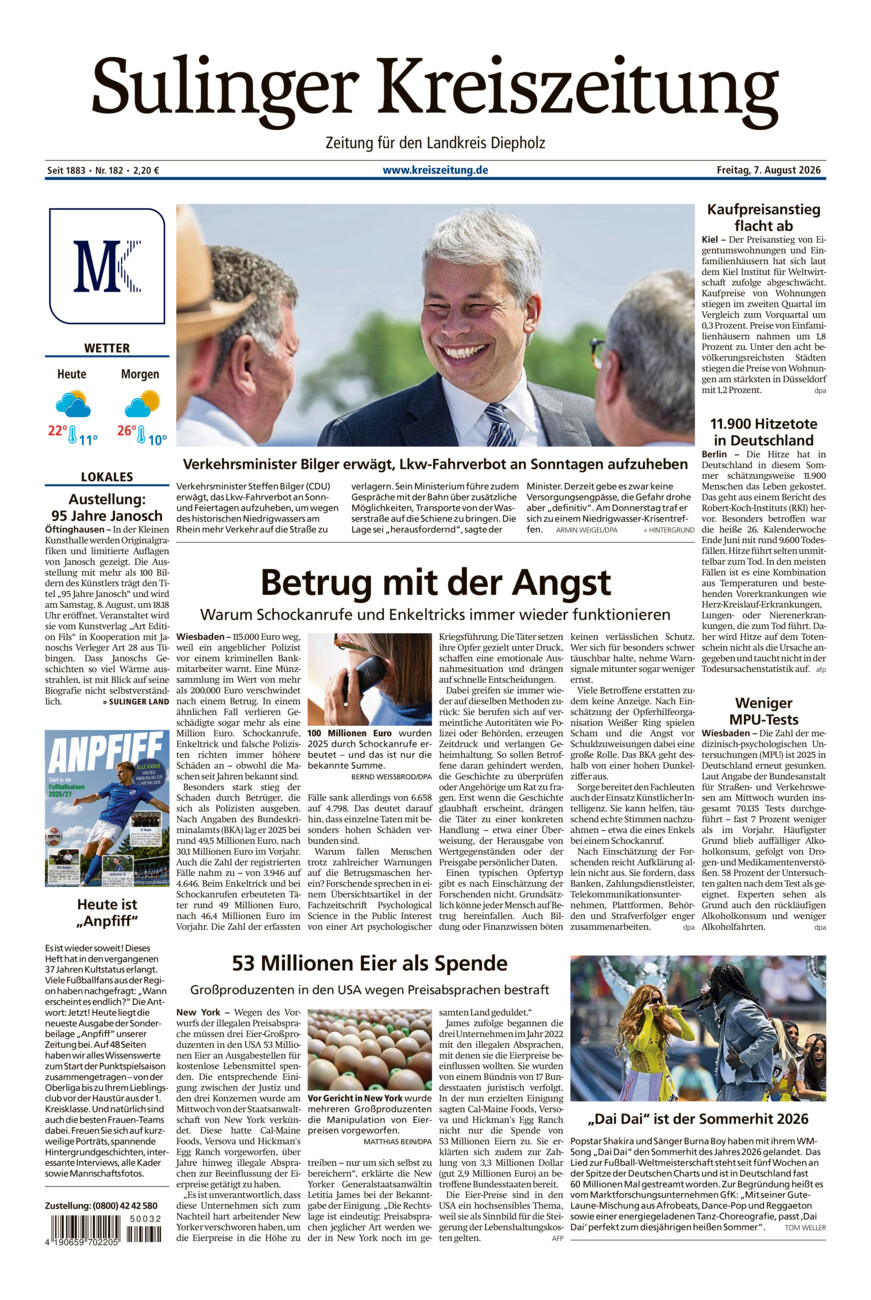 Sulinger Kreiszeitung vom Freitag, 07.08.2026