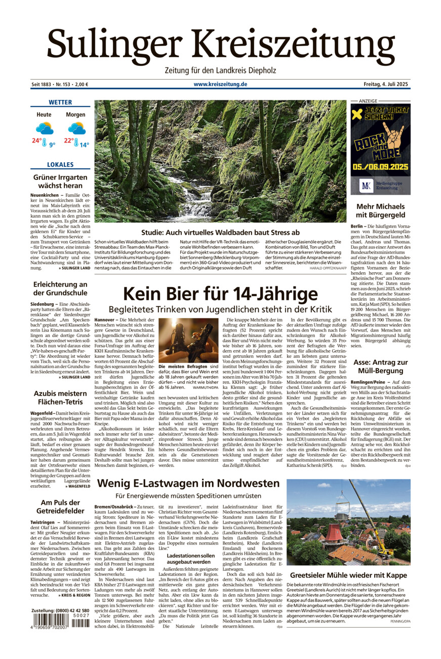 Sulinger Kreiszeitung vom Freitag, 04.07.2025