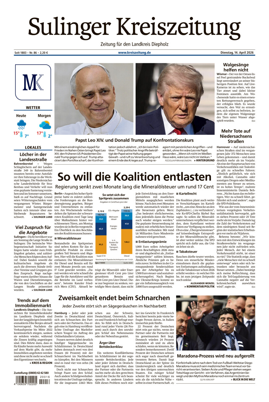 Sulinger Kreiszeitung vom Dienstag, 14.04.2026