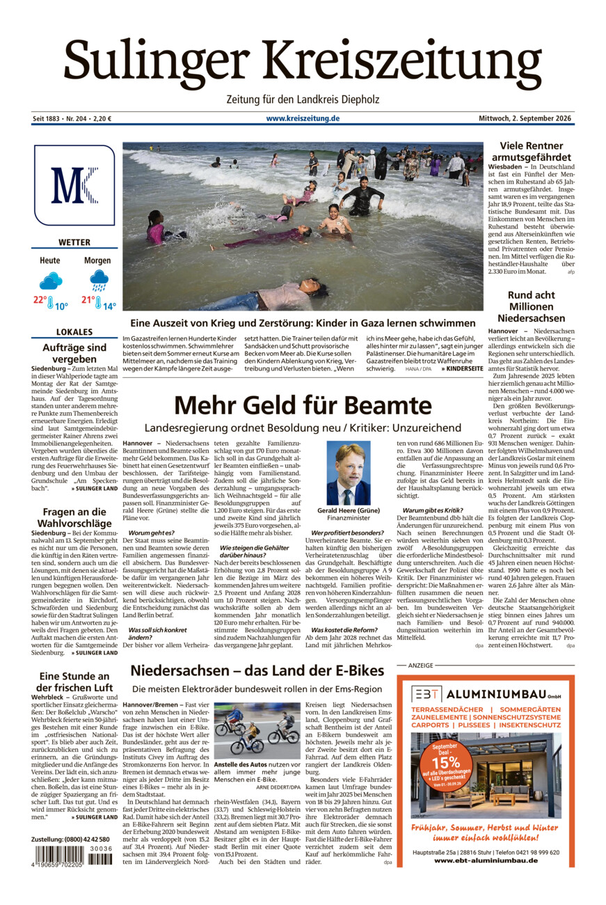 Sulinger Kreiszeitung vom Mittwoch, 02.09.2026