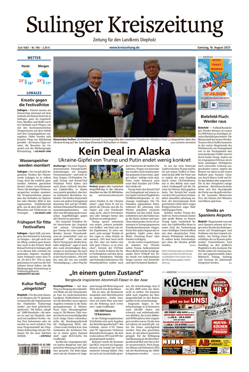 Sulinger Kreiszeitung vom Samstag, 16.08.2025