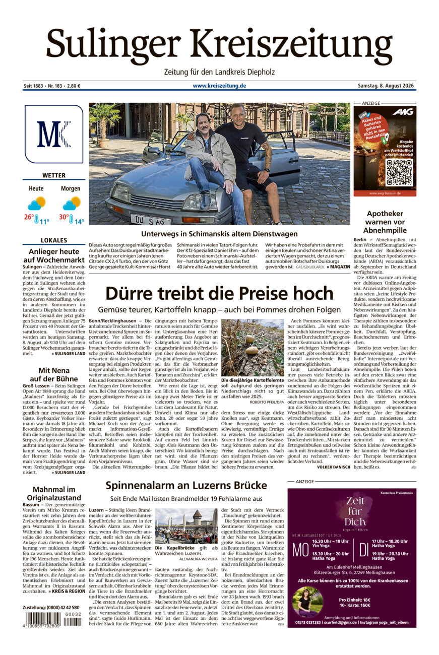 Sulinger Kreiszeitung vom Samstag, 08.08.2026