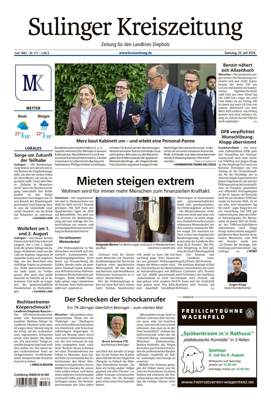 Sulinger Kreiszeitung vom Samstag, 25.07.2026