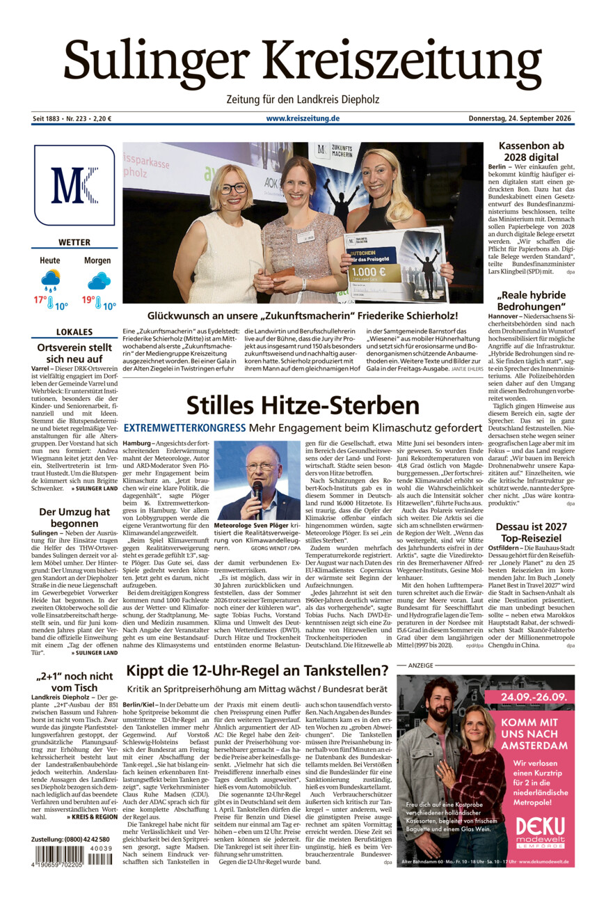 Sulinger Kreiszeitung vom Donnerstag, 24.09.2026