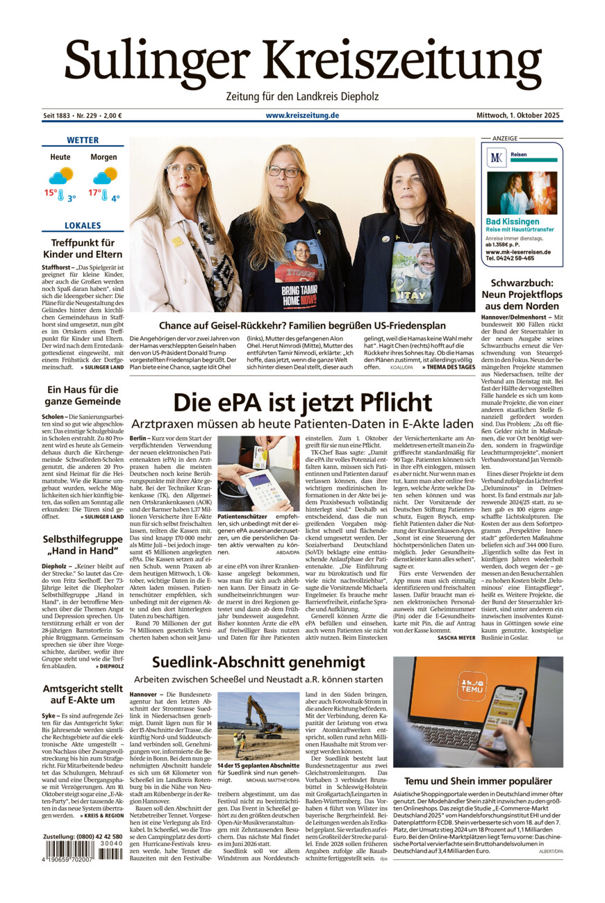 Sulinger Kreiszeitung vom Mittwoch, 01.10.2025