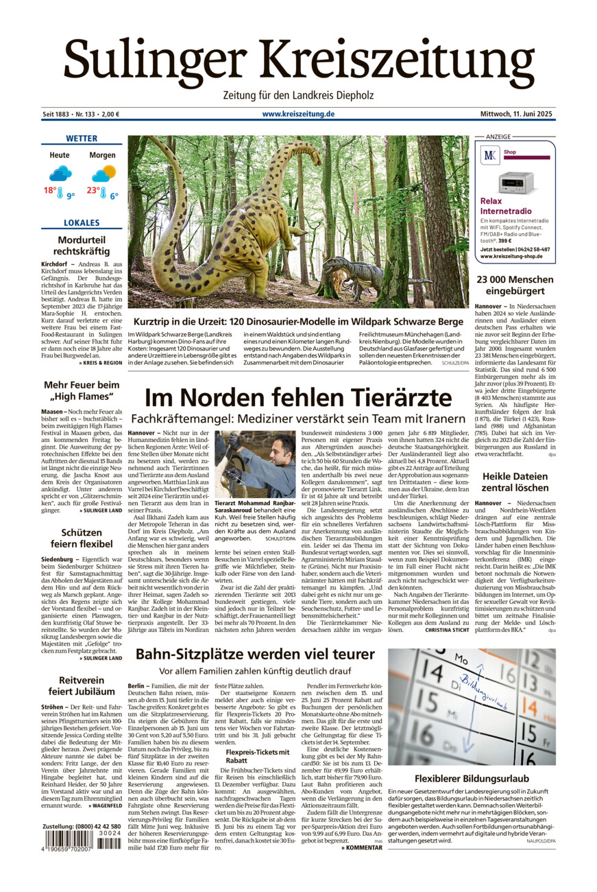 Sulinger Kreiszeitung vom Mittwoch, 11.06.2025