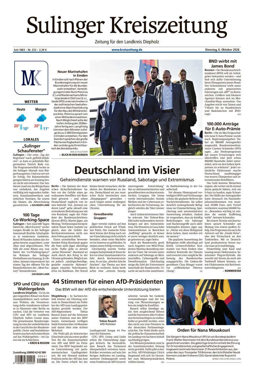 Sulinger Kreiszeitung vom Dienstag, 06.10.2026