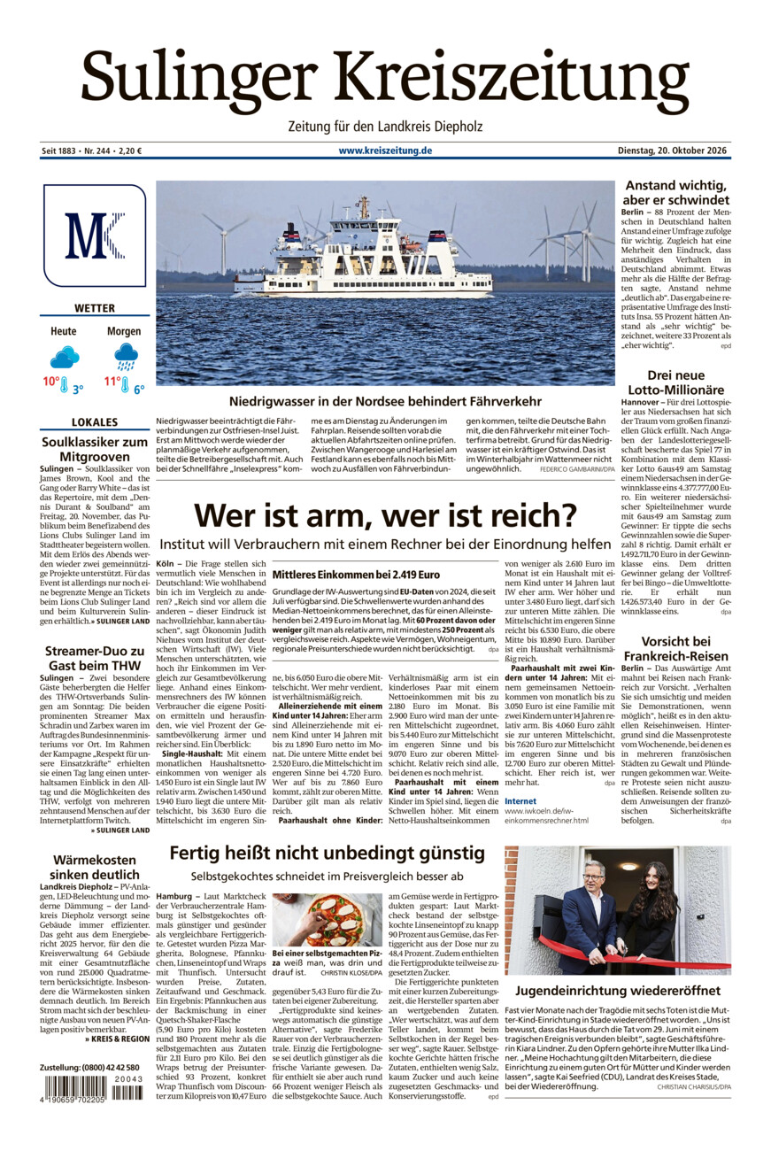 Sulinger Kreiszeitung vom Dienstag, 20.10.2026