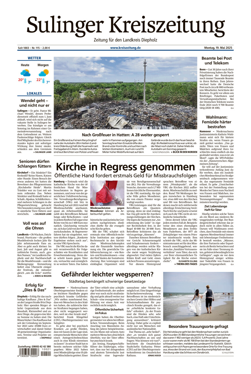 Sulinger Kreiszeitung vom Montag, 19.05.2025