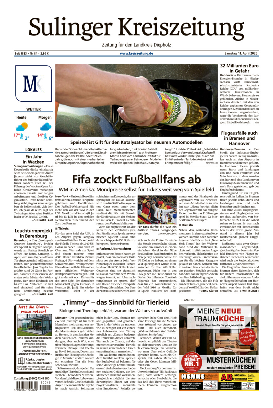Sulinger Kreiszeitung vom Samstag, 11.04.2026