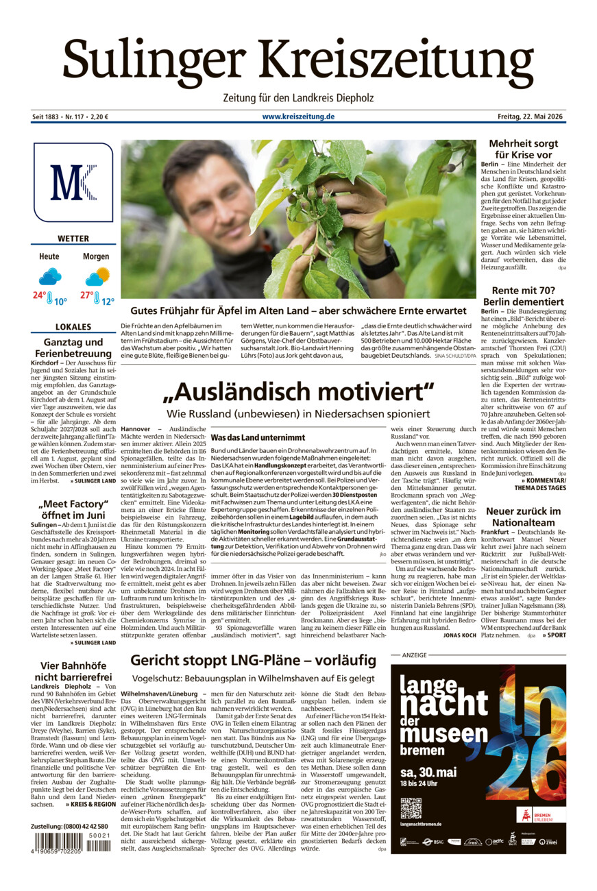 Sulinger Kreiszeitung vom Freitag, 22.05.2026