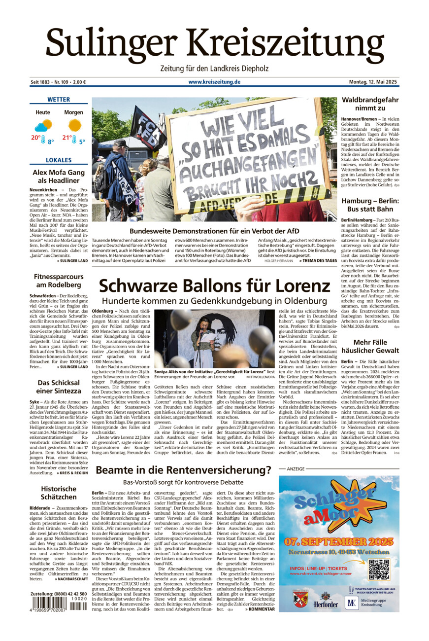 Sulinger Kreiszeitung vom Montag, 12.05.2025
