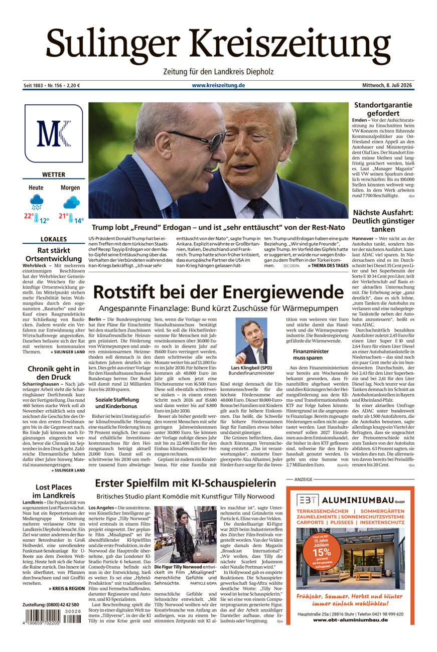 Sulinger Kreiszeitung vom Mittwoch, 08.07.2026
