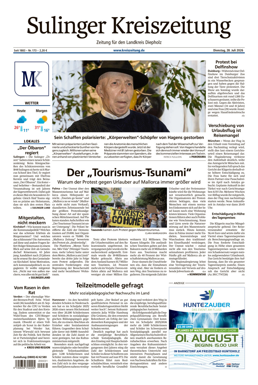 Sulinger Kreiszeitung vom Dienstag, 28.07.2026