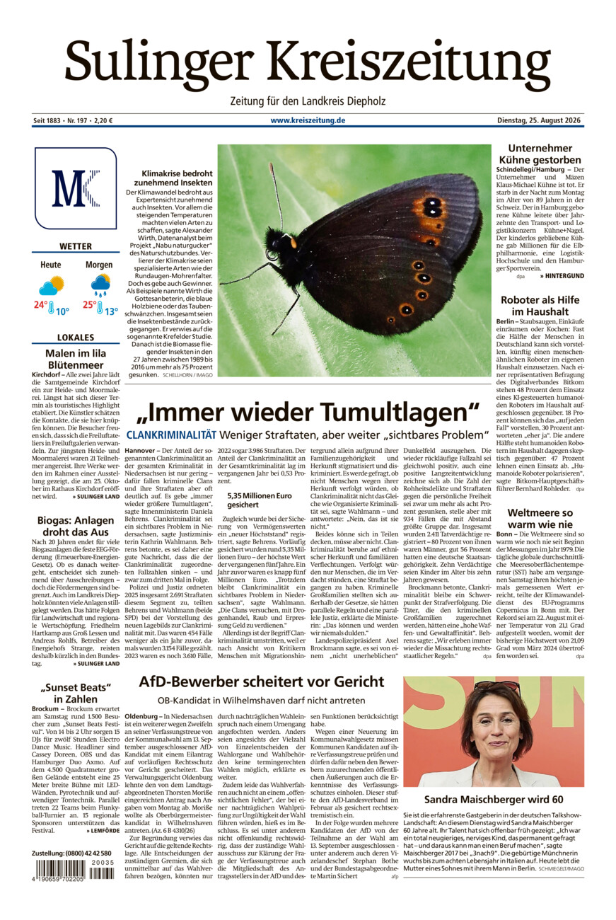Sulinger Kreiszeitung vom Dienstag, 25.08.2026