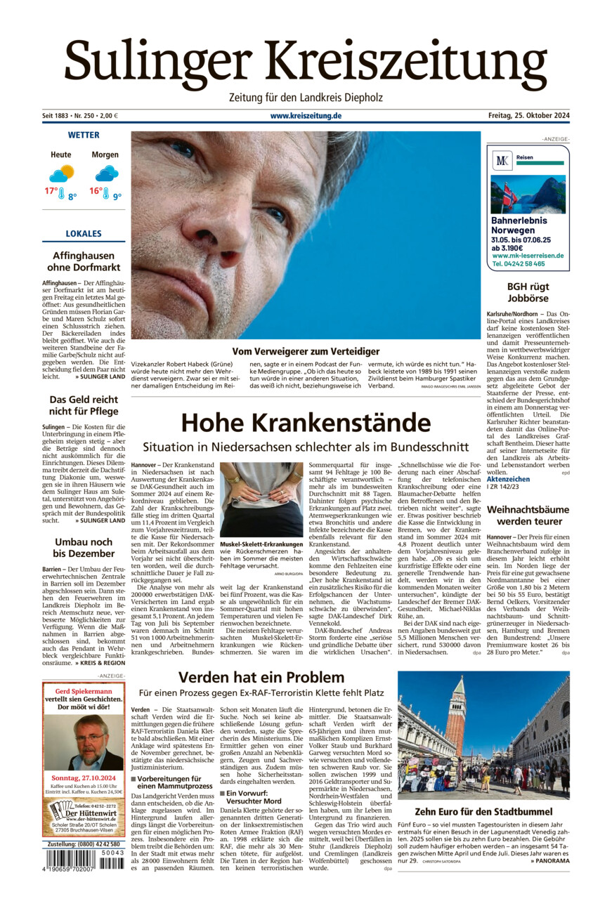 Sulinger Kreiszeitung vom Freitag, 25.10.2024